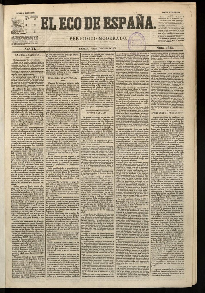 Miniatura de El Eco de España del 1 de julio de 1875