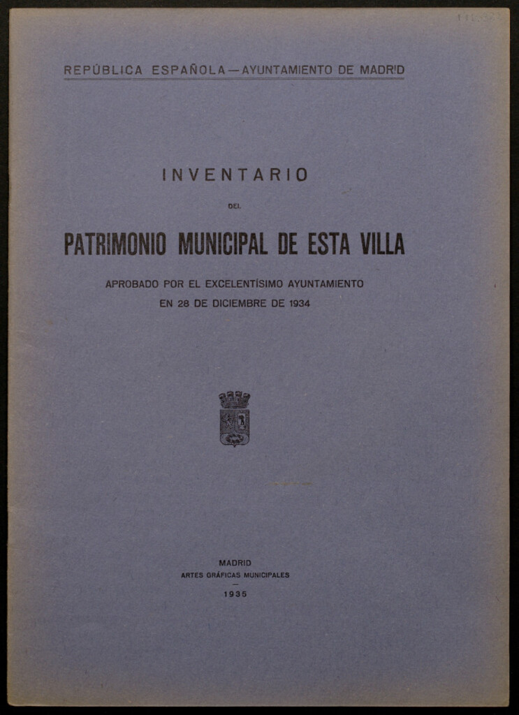 Miniatura de Inventario del patrimonio municipal de esta Villa : aprobado... en 28 de diciembre de 1934