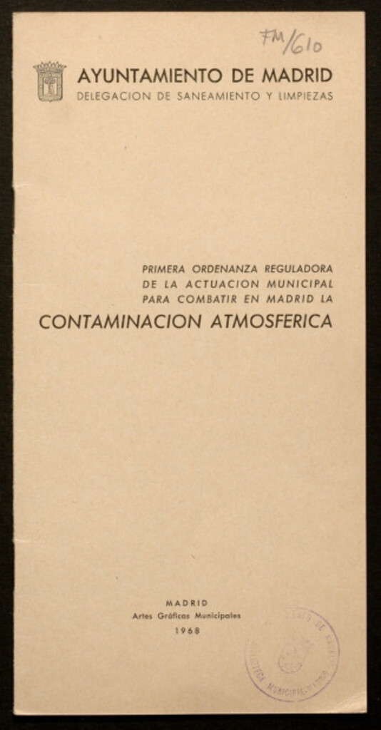 Miniatura de Primera ordenanza reguladora de la actuación municipal para combatir en Madrid la contaminación atmosférica