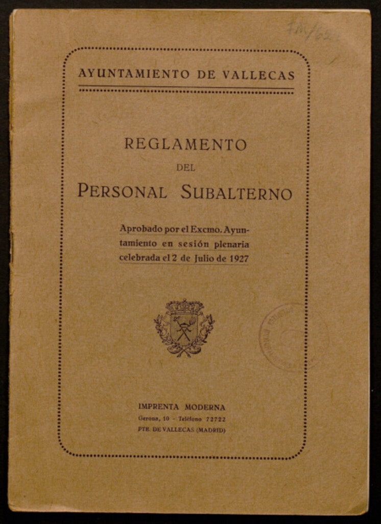 Miniatura de Reglamento del personal subalterno aprobado... en sesión celebrada el 2 de julio de 1927