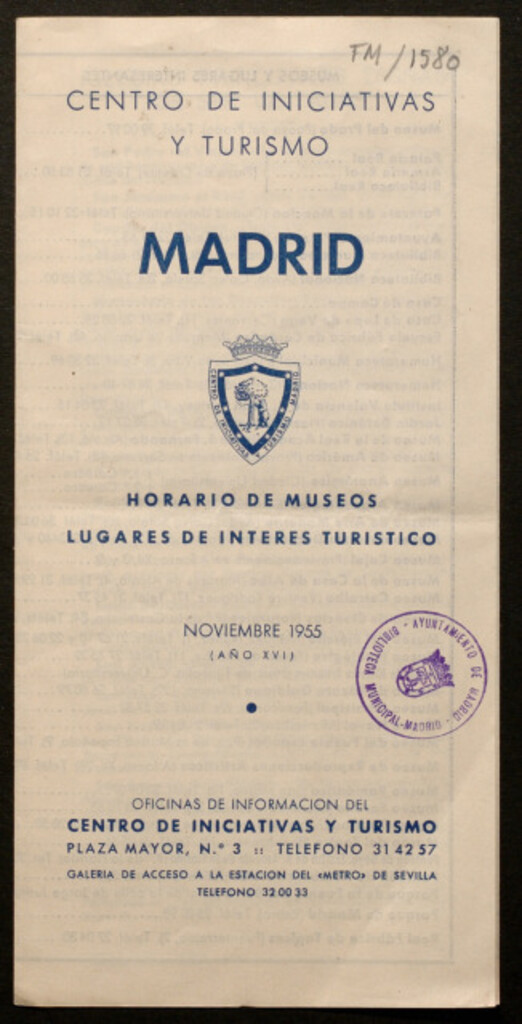 Miniatura de Horario de Museos, lugares de interés turístico. Noviembre 1955