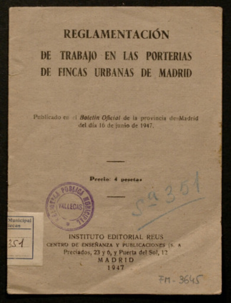 Miniatura de Reglamentación de trabajo en las porterias de fincas urbanas de Madrid...