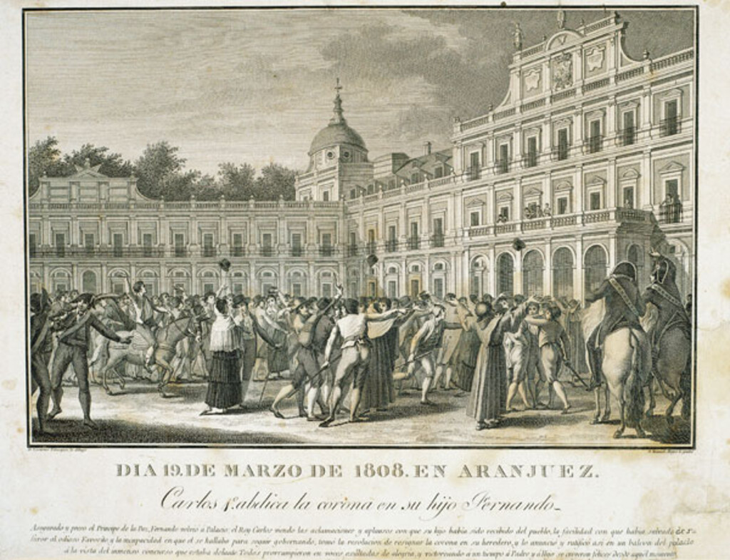 Miniatura de Carlos IV abdica la corona en su hijo Fernando