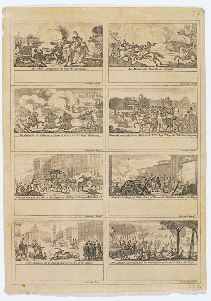 Miniatura de Pliego de tarjetas de visita con episodios de la Guerra de la Independencia