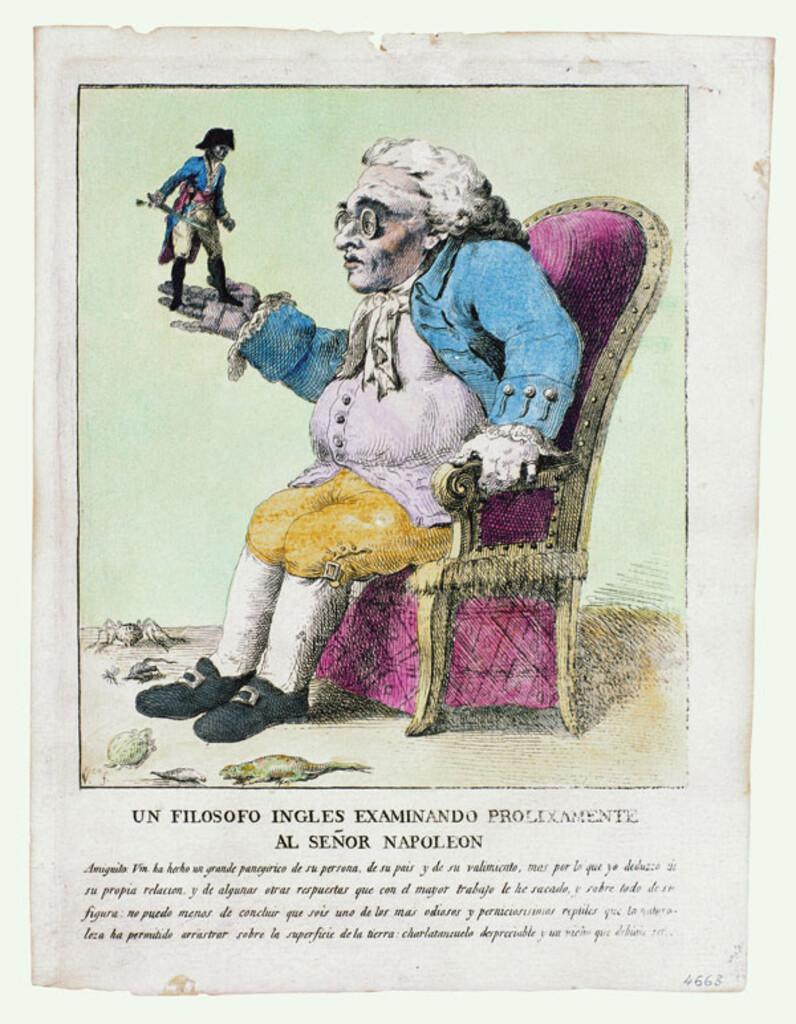 Miniatura de Sátira contra Napoleón. Un filósofo inglés examinando prolixamente al señor Napoleón