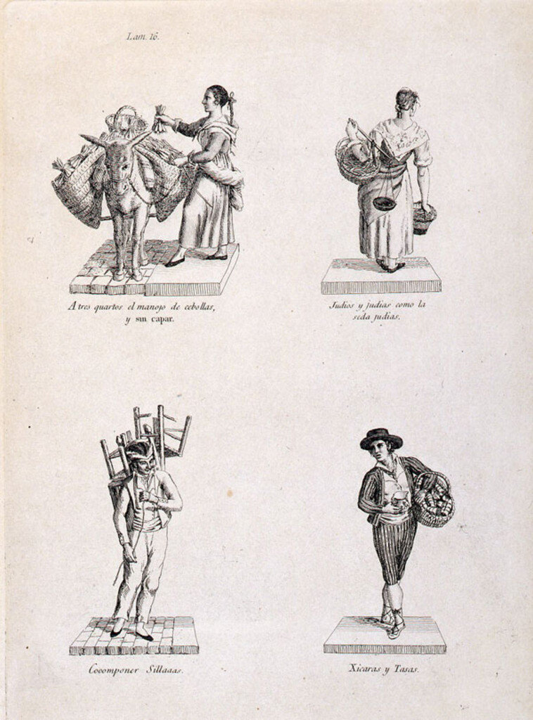 Miniatura de Vendedores de cebollas, judías, jícaras. Sillero