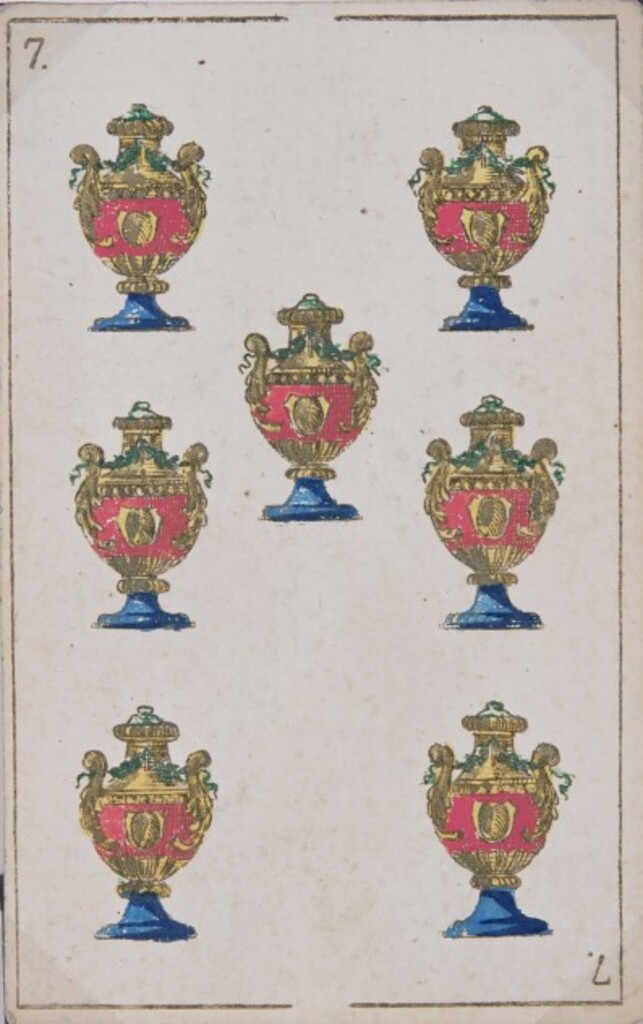 Miniatura de Baraja española. Siete de copas