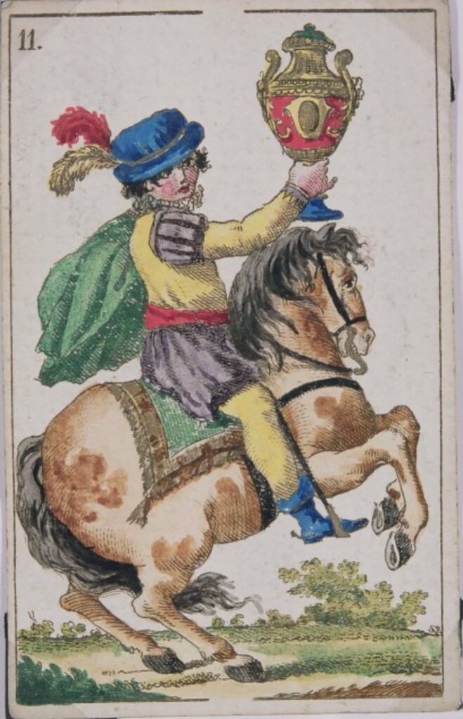 Miniatura de Baraja española. Caballo de copas