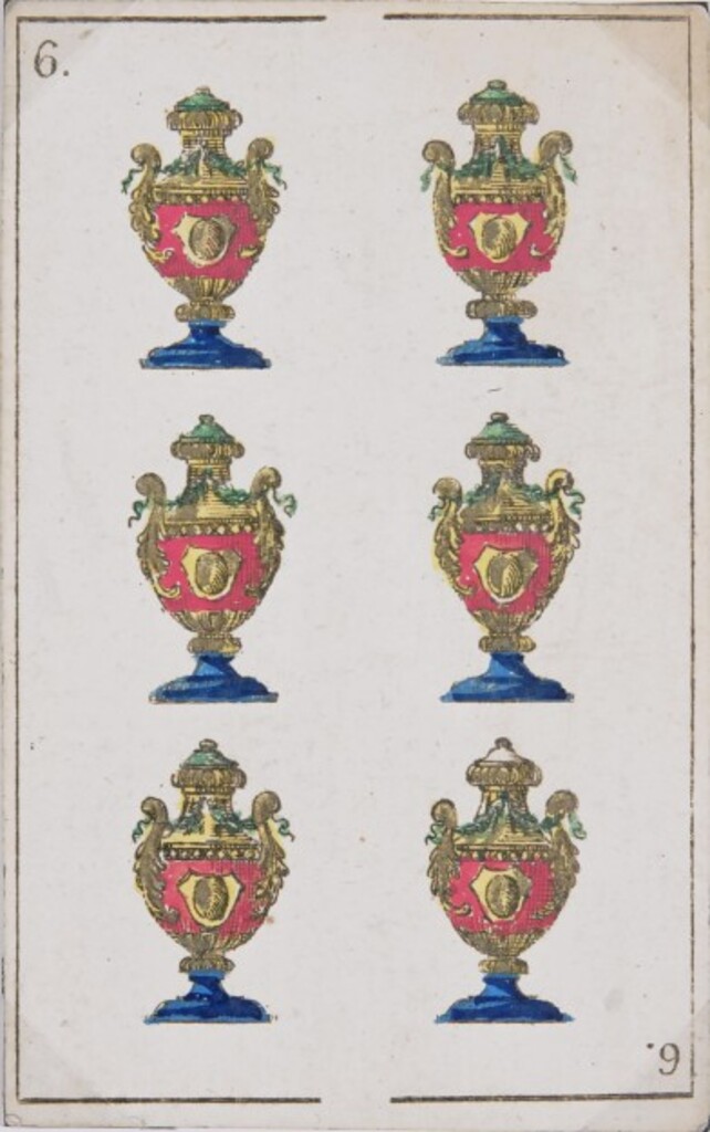 Miniatura de Baraja española. Seis de copas