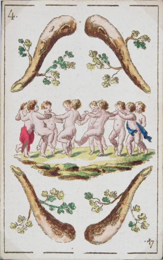 Miniatura de Baraja española. Cuatro de bastos