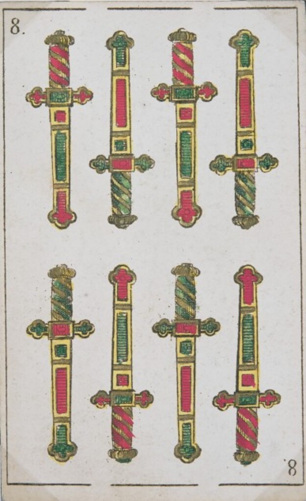 Miniatura de Baraja española. Ocho de espadas