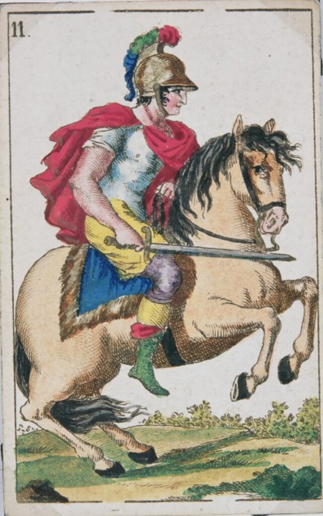 Miniatura de Baraja española. Caballo de espadas