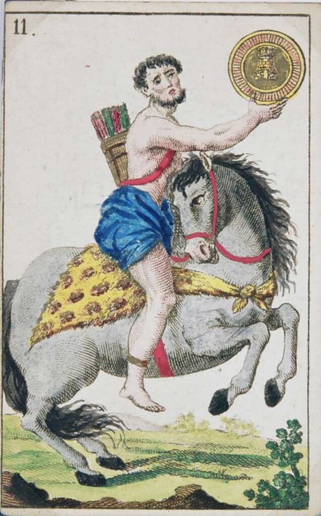 Miniatura de Baraja española. Caballo de oros