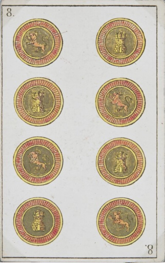 Miniatura de Baraja española. Ocho de oros