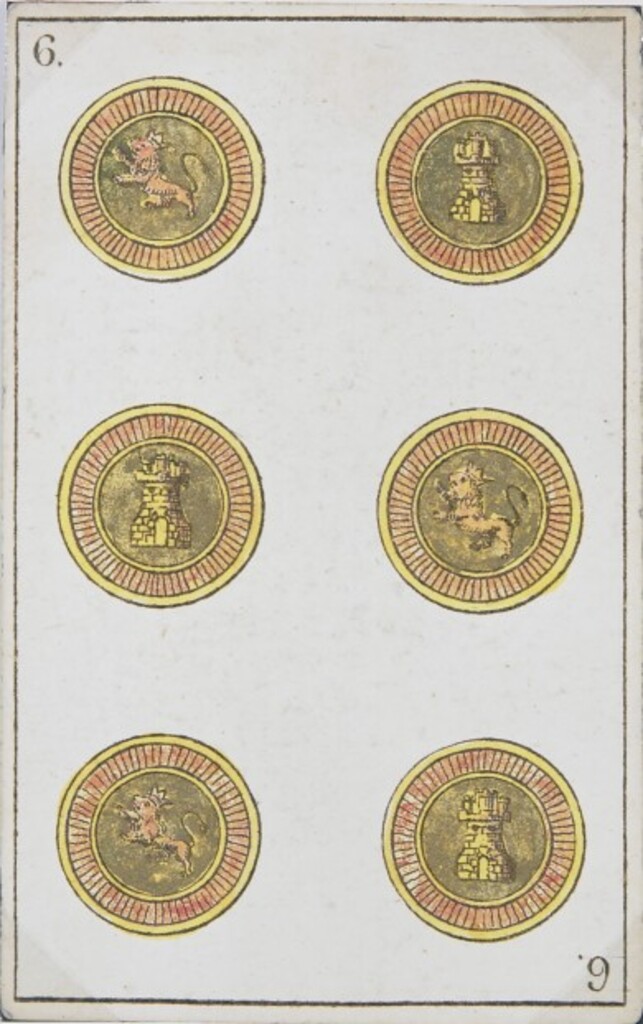 Miniatura de Baraja española. Seis de oros