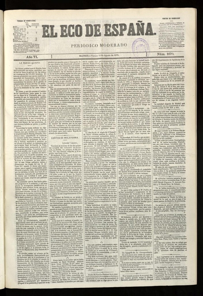 Miniatura de El Eco de España del 13 de agosto de 1875