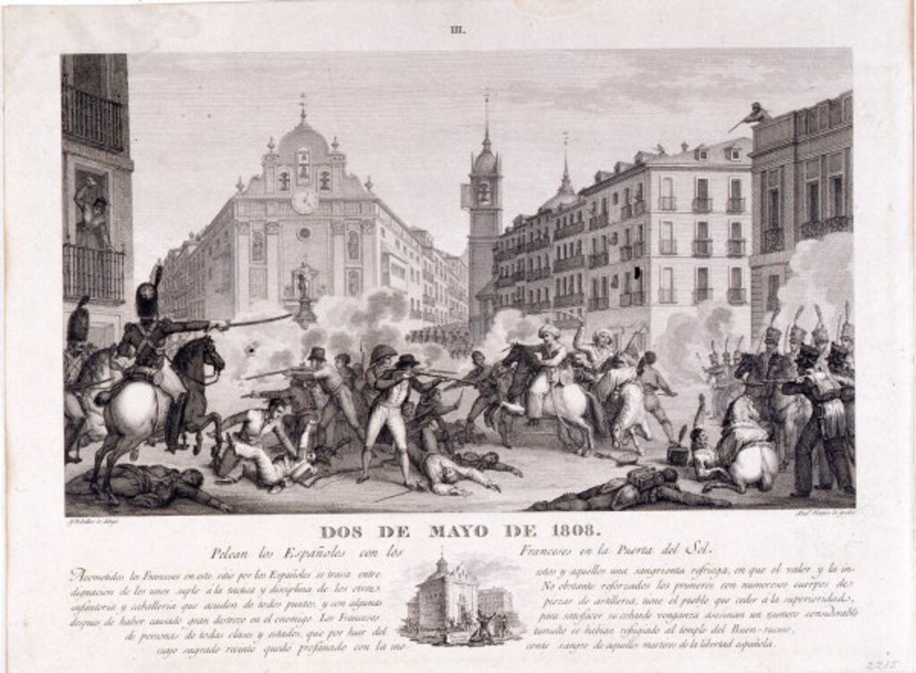Miniatura de Dos de Mayo de 1808. Pelean los españoles con los franceses en la Puerta del Sol