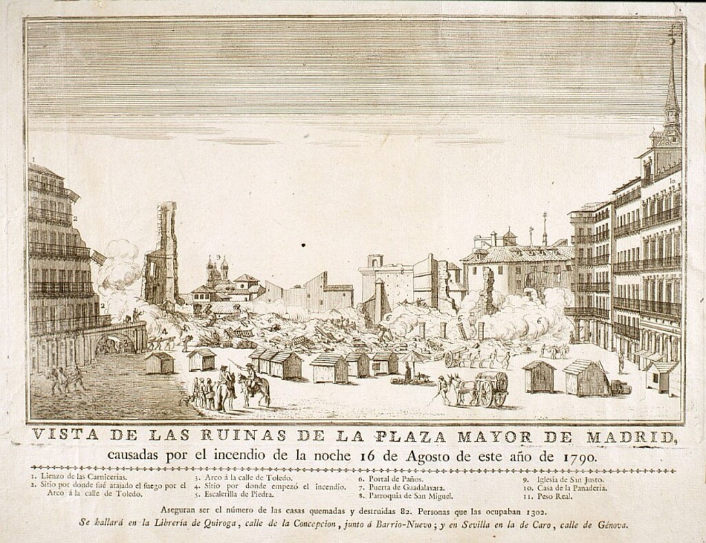 Miniatura de Vista de las ruinas de la Plaza Mayor de Madrid después del incendio de 1790