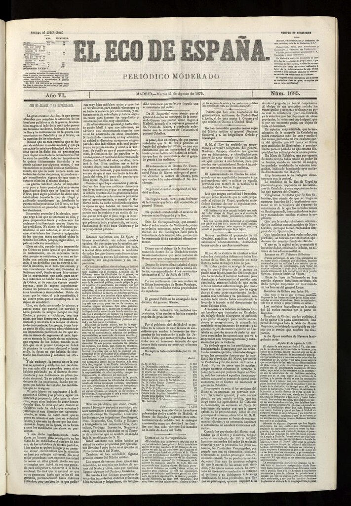 Miniatura de El Eco de España del 31 de agosto de 1875