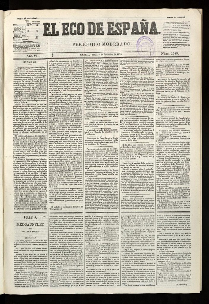 Miniatura de El Eco de España del 4 de septiembre de 1875