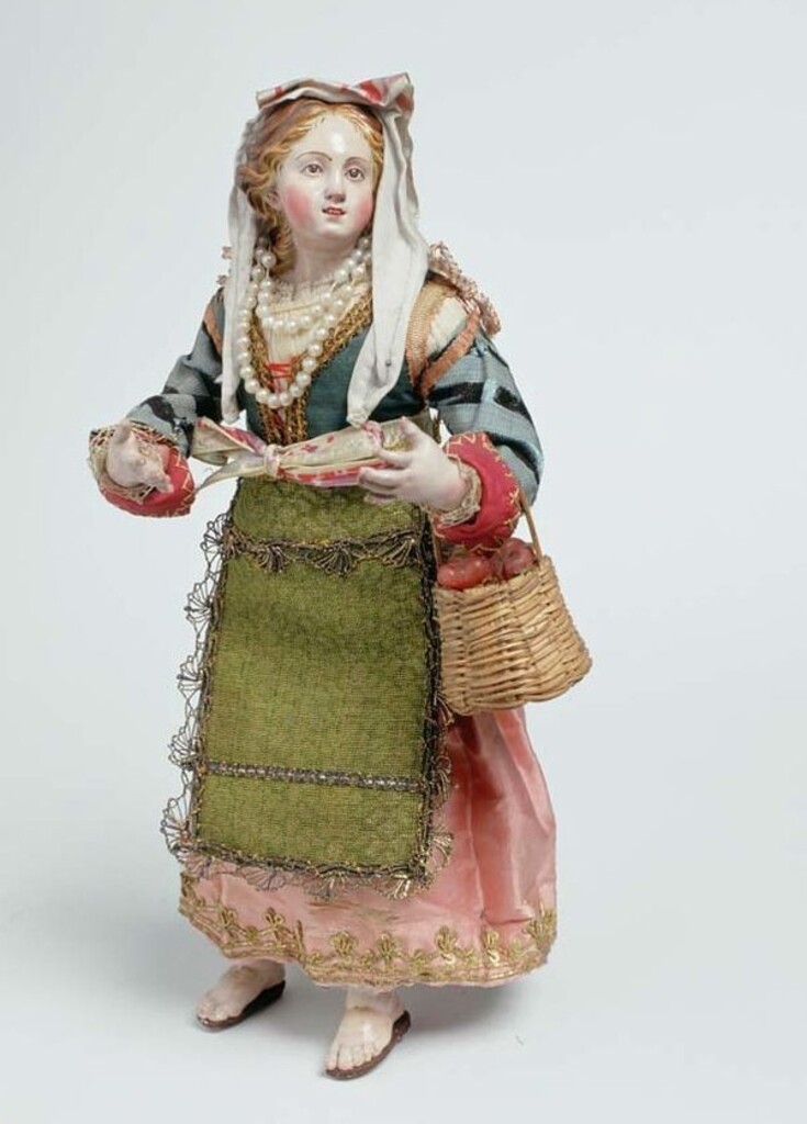 Miniatura de Belén napolitano. Campesina con cestillo de frutas