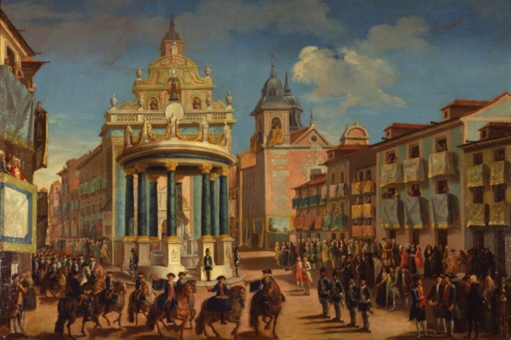 Miniatura de Ornato de la Puerta del Sol, con motivo de la entrada en Madrid de Carlos III