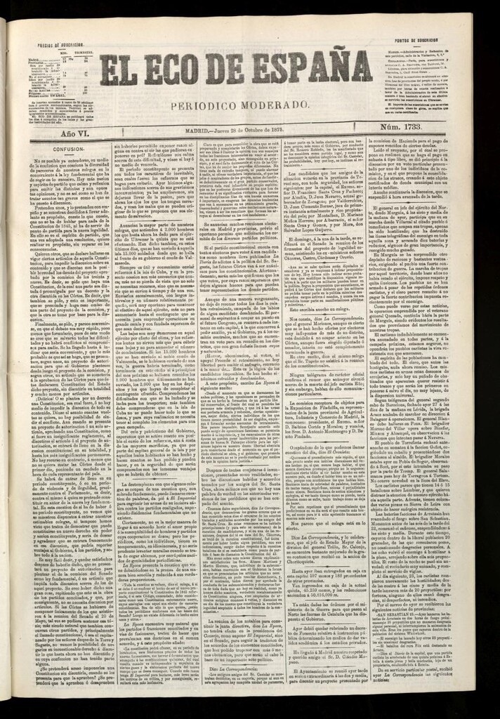 Miniatura de El Eco de España del 28 de octubre de 1875