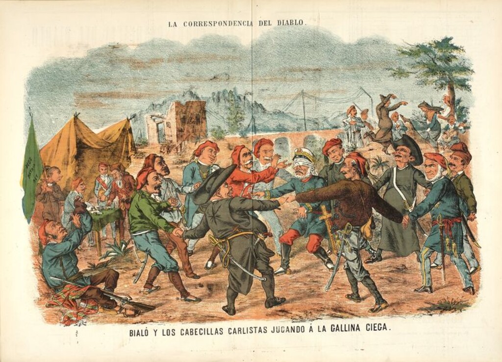Miniatura de Bialó y los cabecillas carlistas jugando a la gallina ciega