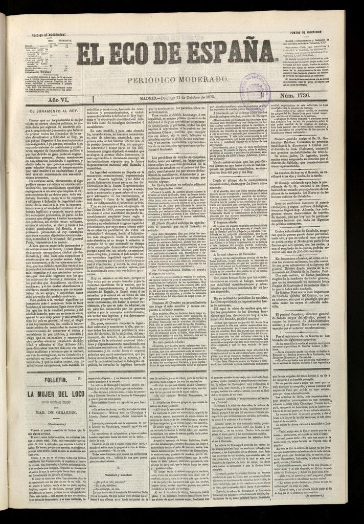 Miniatura de El Eco de España del 31 de octubre de 1875