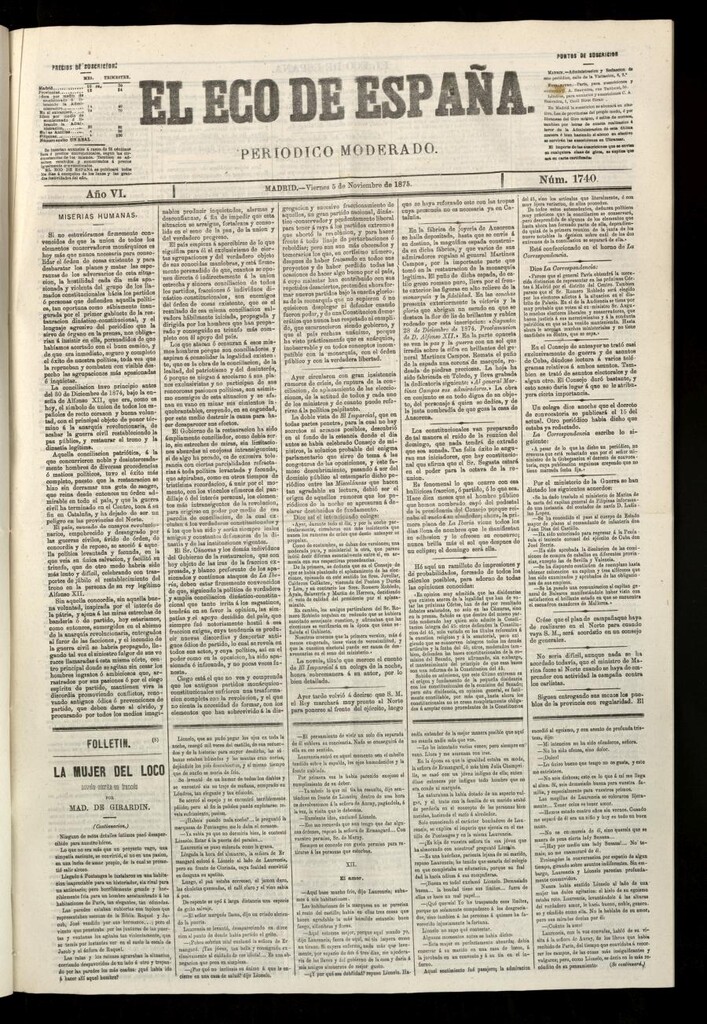 Miniatura de El Eco de España del 5 de noviembre de 1875