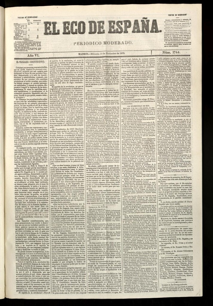 Miniatura de El Eco de España del 10 de noviembre de 1875