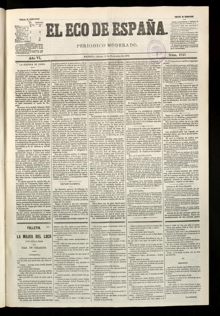 Miniatura de El Eco de España del 13 de noviembre de 1875