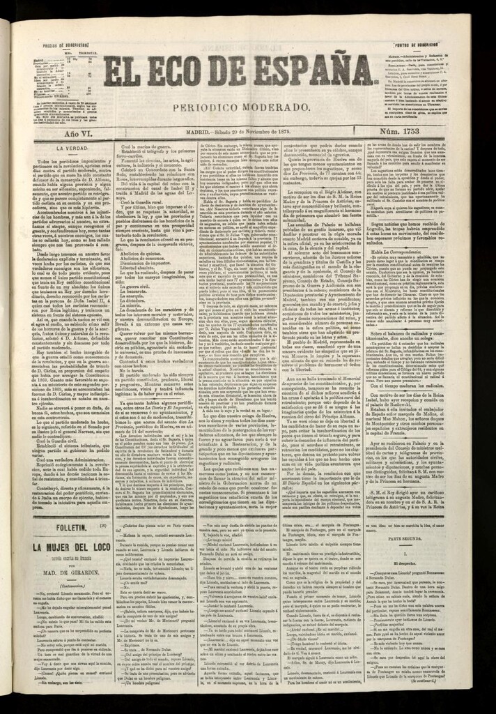 Miniatura de El Eco de España del 20 de noviembre de 1875