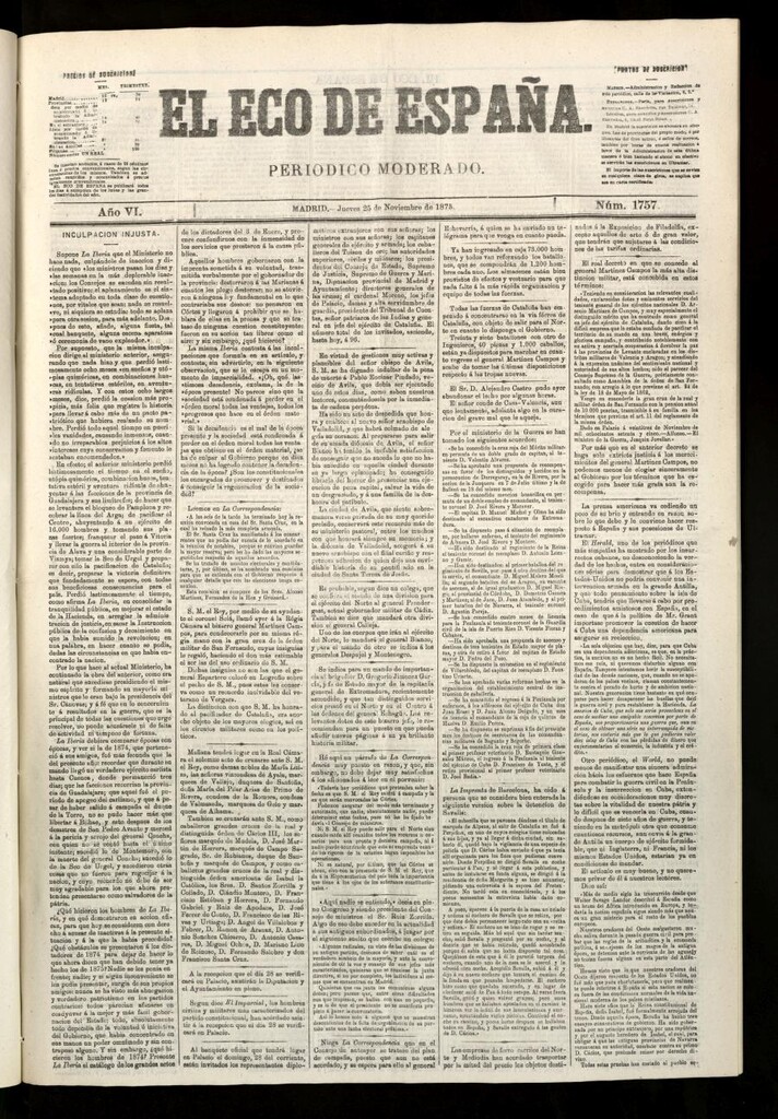 Miniatura de El Eco de España del 25 de noviembre de 1875