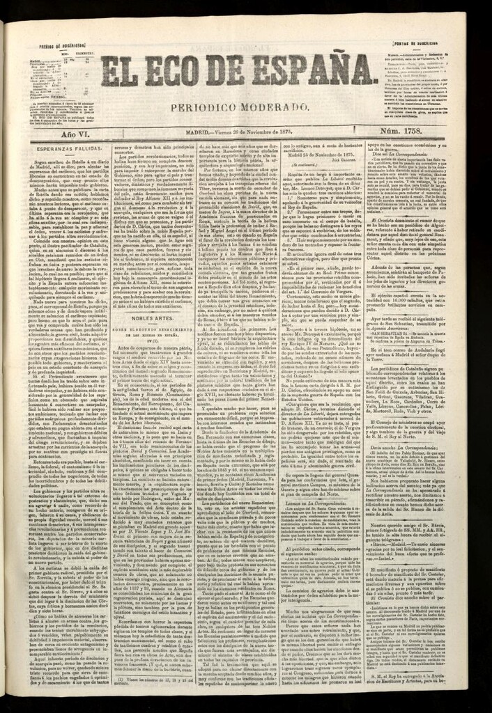 Miniatura de El Eco de España del 26 de noviembre de 1875