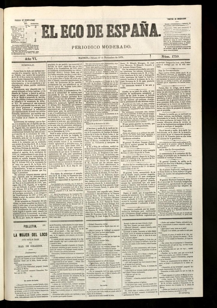 Miniatura de El Eco de España del 27 de noviembre de 1875