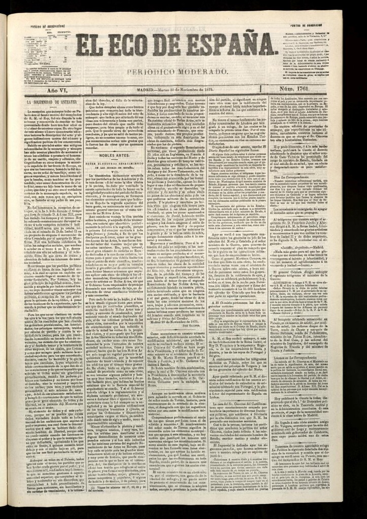 Miniatura de El Eco de España del 30 de noviembre de 1875