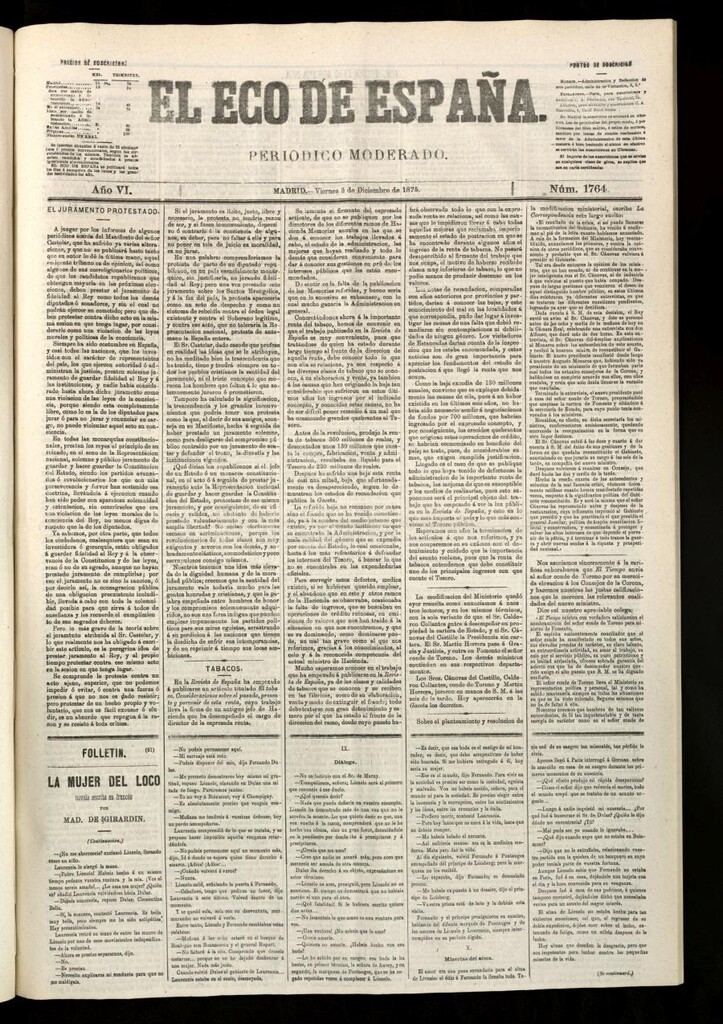 Miniatura de El Eco de España del 3 de diciembre de 1875
