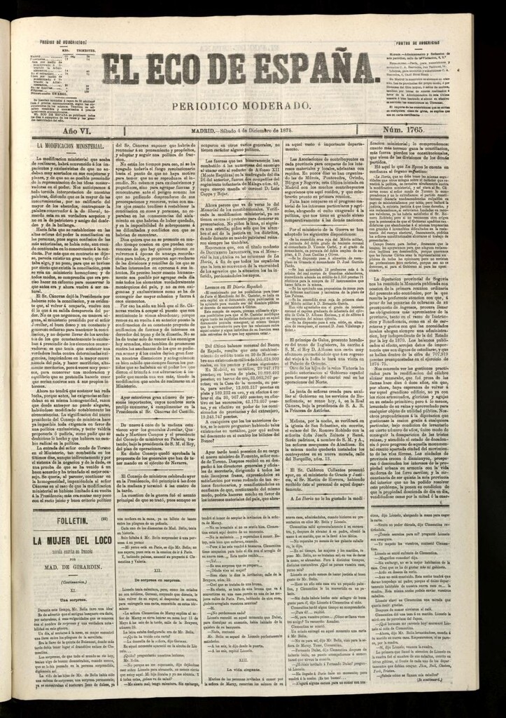Miniatura de El Eco de España del 4 de diciembre de 1875
