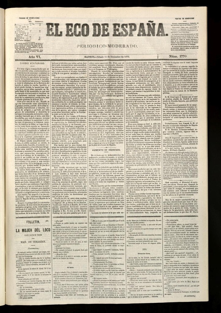Miniatura de El Eco de España del 11 de diciembre de 1875