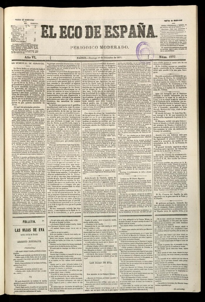 Miniatura de El Eco de España del 19 de diciembre de 1875