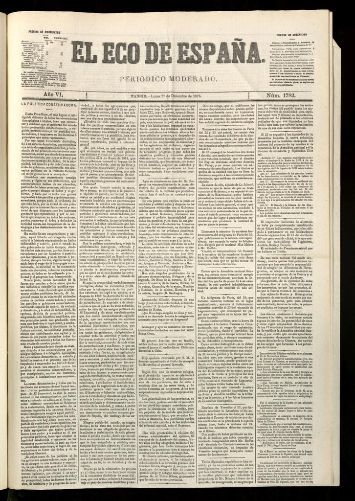 Miniatura de El Eco de España del 27 de diciembre de 1875