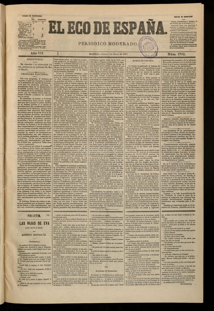 Miniatura de El Eco de España del 6 de enero de 1876