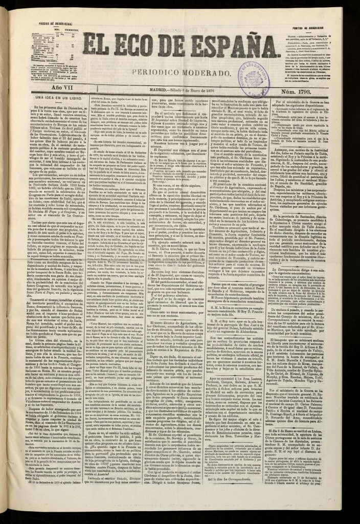 Miniatura de El Eco de España del 8 de enero de 1876