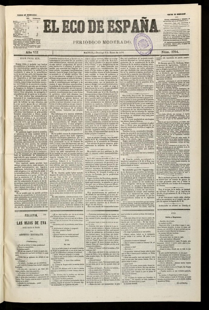 Miniatura de El Eco de España del 9 de enero de 1876