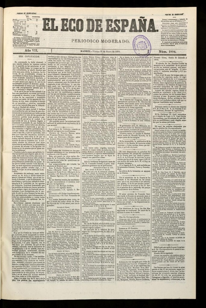 Miniatura de El Eco de España del 21 de enero de 1876