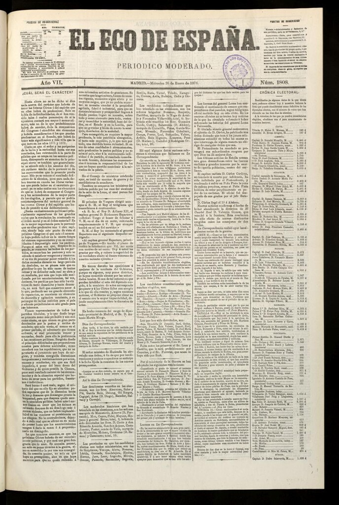 Miniatura de El Eco de España del 26 de enero de 1876