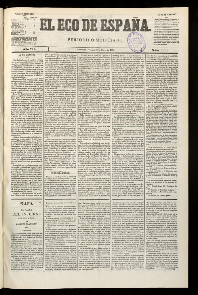 Miniatura de El Eco de España del 28 de enero de 1876