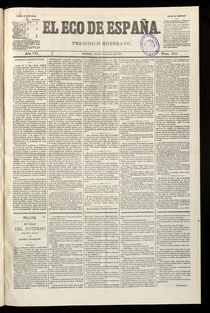 Miniatura de El Eco de España del 29 de enero de 1876