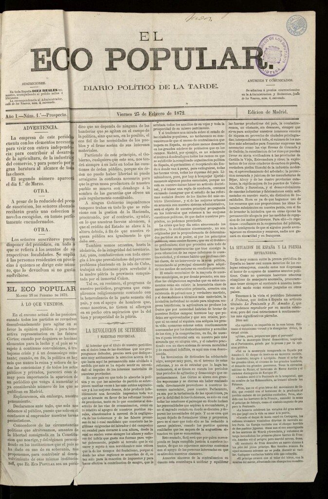 Miniatura de El Eco Popular del 23 de febrero de 1872